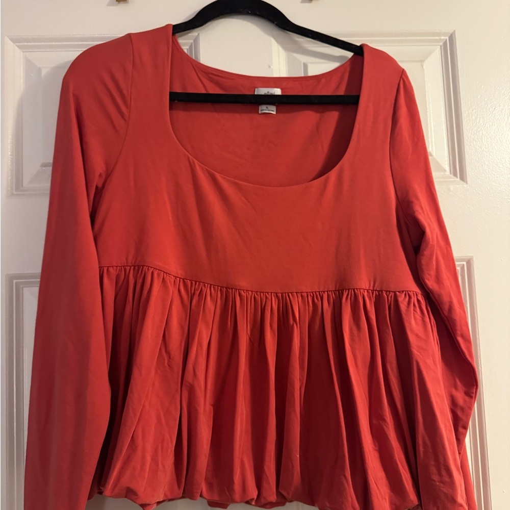 Aritzia Coral Peplum Long Sleeve Blouse